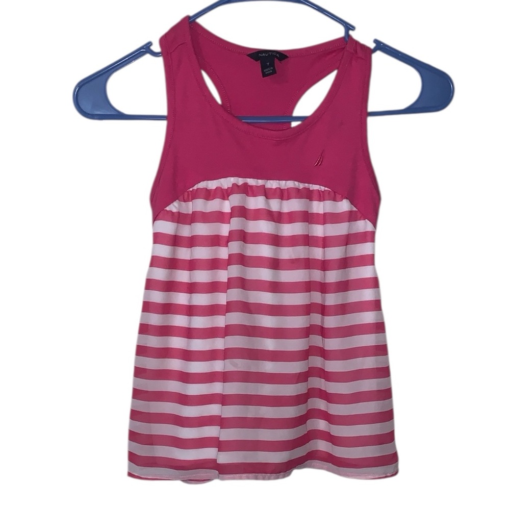 Nautica Pink and White Striped Tank Top Racerback Girls 7 Lined